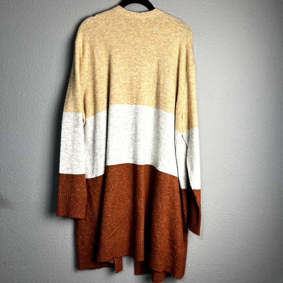 A New Day 2X Beige Brown Rust Colorblock Ribbed Knit Open Front Cardigan Sweater - Picture 4 of 10